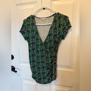 Boden Green Floral Wrap Top